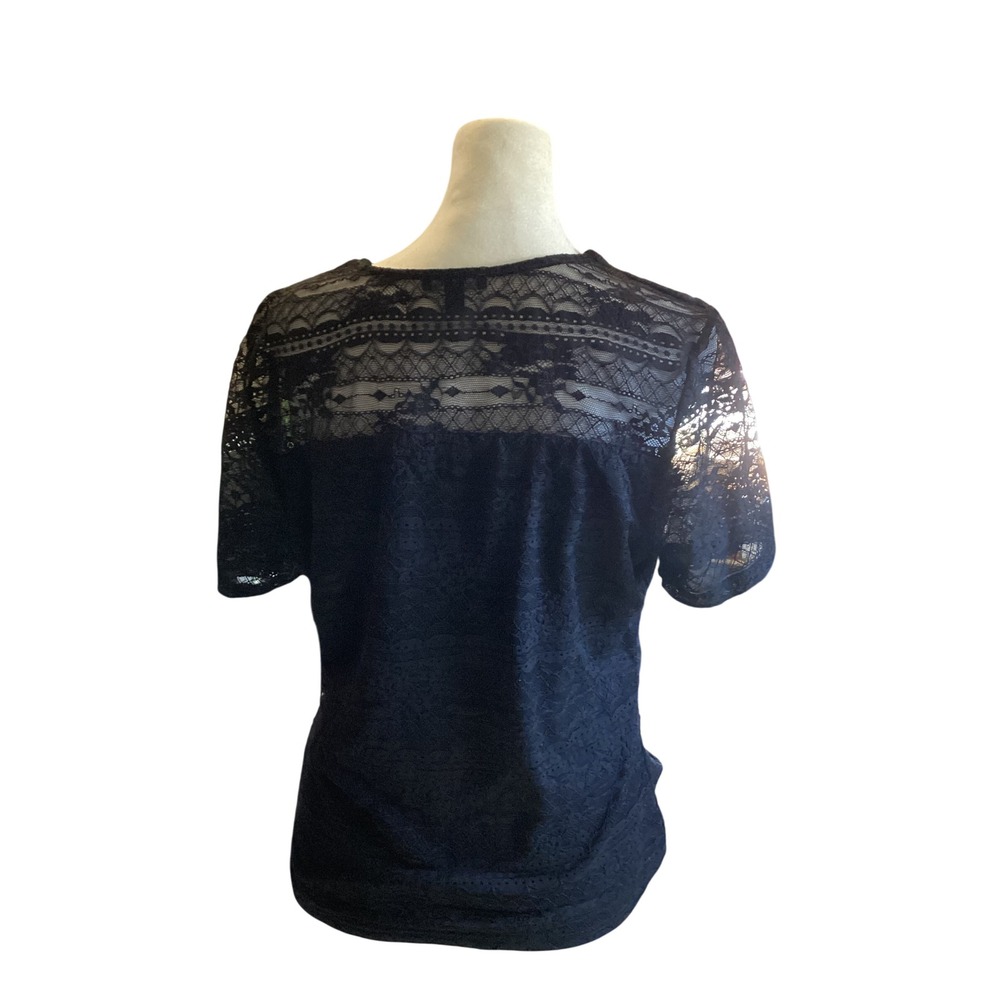 A.U.W. Womens Black Lace Boning Ruched V-Neck‎ Top Size L Romantic Witchy Goth - Picture 2 of 12